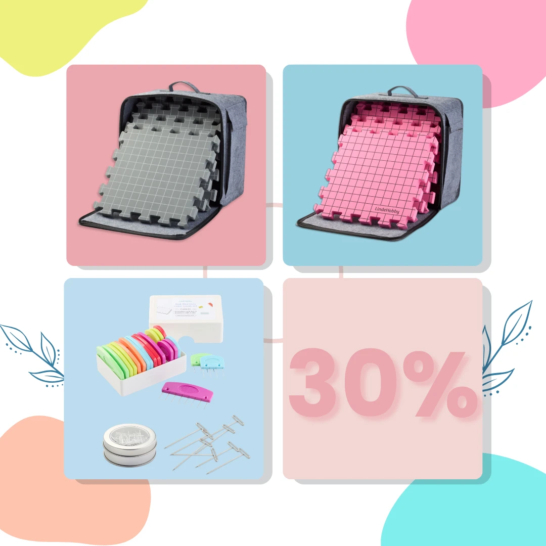 Tappetini per blocking grigi e rosa, pettini per blocking e spilli a T – 30%