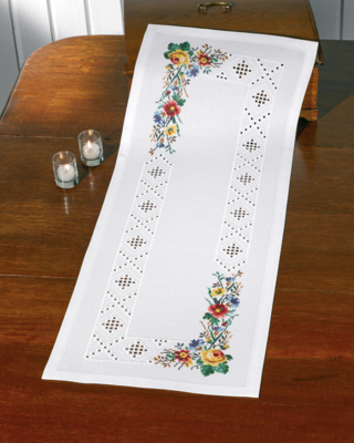 Kit Ricamo Hardanger/fiori 39 x 102 cm