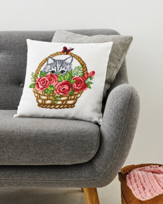 Kit Ricamo Cesto & Gatto 39 x 39 cm