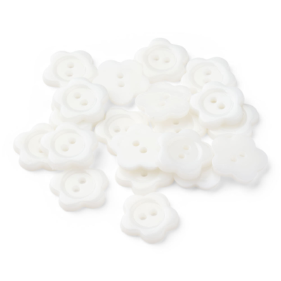 HobbyArts Bottoni in plastica Fiore bianco, 15 mm, 20 pezzi