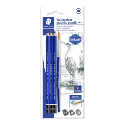 STAEDTLER Mars lumograph matite acquerellabili in grafite e pennello, 3 + 1 pz – Immagine principale