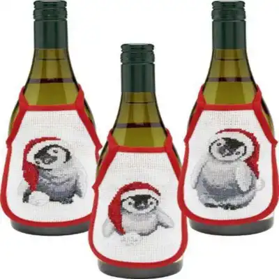 Kit ricamo grembiule da vino pinguini