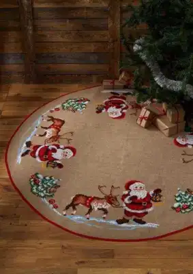 Kit ricamo tappeto albero di Natale Babbo Natale con renne