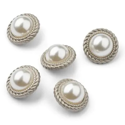 HobbyArts Bottoni di Perle, Bianco/Argento, 21 mm, 5 pezzi