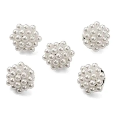 HobbyArts Bottoni di Perle, Bianco/Argento, 13*15 mm, 5 pezzi