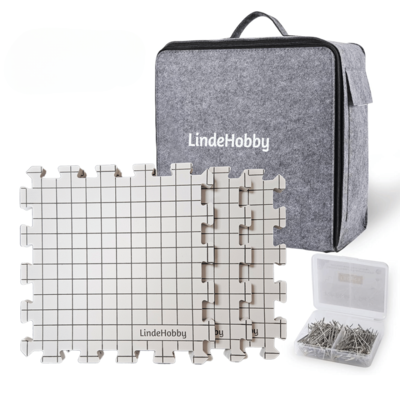 LindeHobby Tappetini per Blocking in Borsa di Feltro con 100 Spilli a T, Bianco