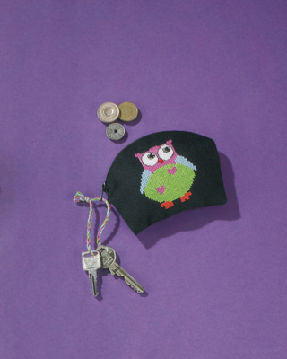Kit di Ricamo Gufo su Pochette Nera 13 x 10 cm