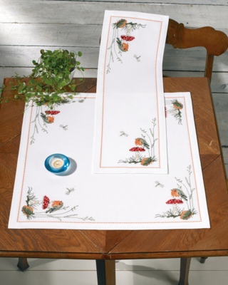 Kit da ricamo Pettirosso e fungo 56 x 56 cm