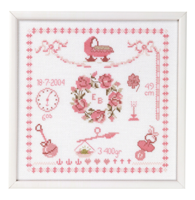 Kit ricamo Ricordo di nascita bambina 25 x 25 cm