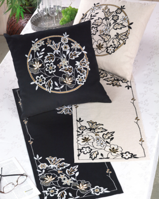 Kit da Ricamo Ricamo Bianco su Nero 31 x 85 cm