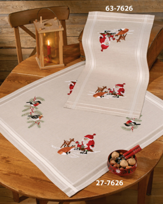 Kit di ricamo Babbo Natale con animali del bosco 40 x 80 cm