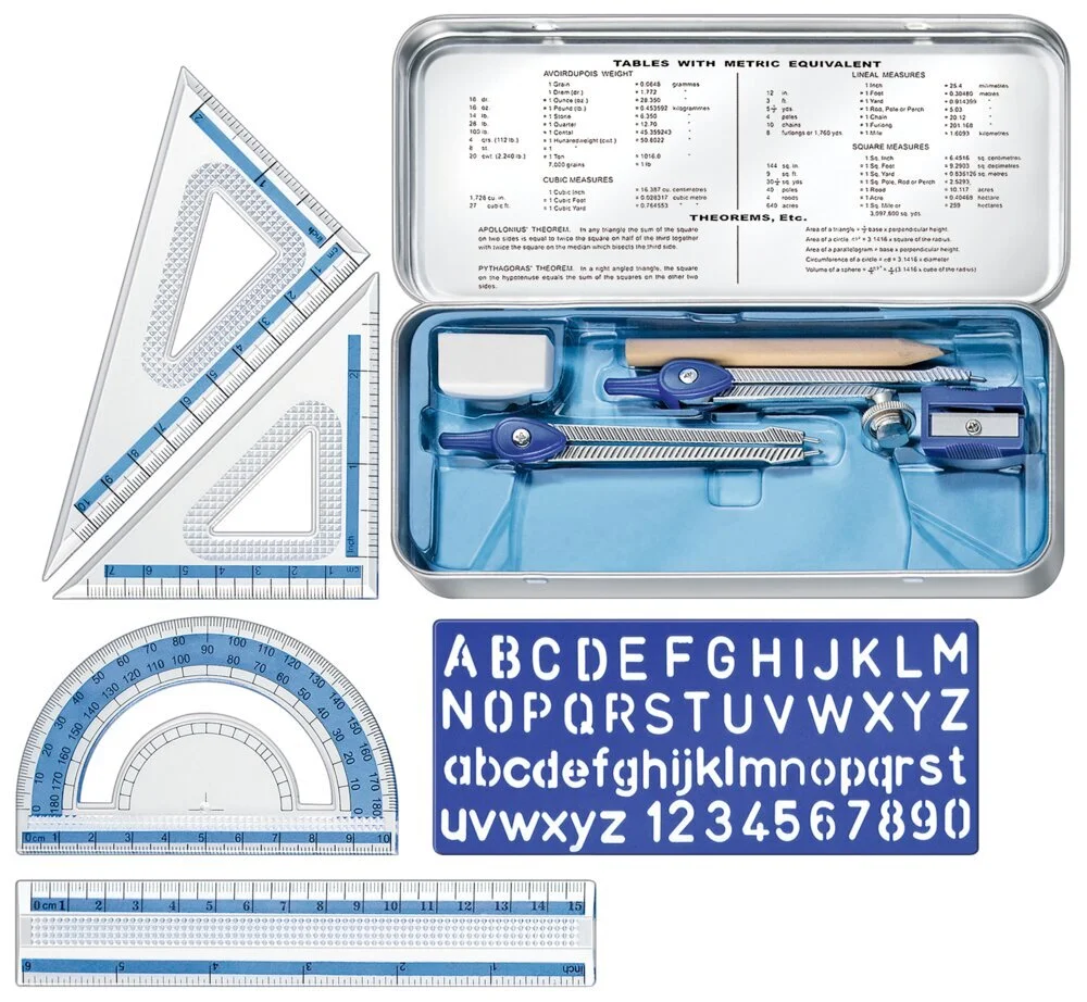 Set Geometria per Studenti,Compasso Scuola,Compasso Goniometro Matematica con Righelli,Scatola di Kit Goniometro per Materiale Scolastico e Scolastico