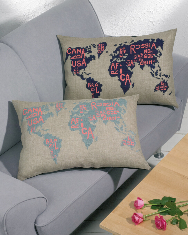 Kit da Ricamo Mappa Mondiale grigio-blu 68 x 46 cm