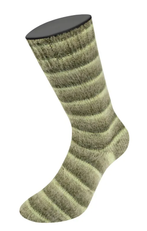 Lana Grossa Cosy Socks Soft Stripes 107 Verde chiaro/verde reseda/verde grigio/verde muschio