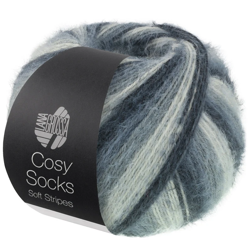Lana Grossa Cosy Socks Soft Stripes 104 Antracite/grigio scuro/grigio topo/grigio chiaro