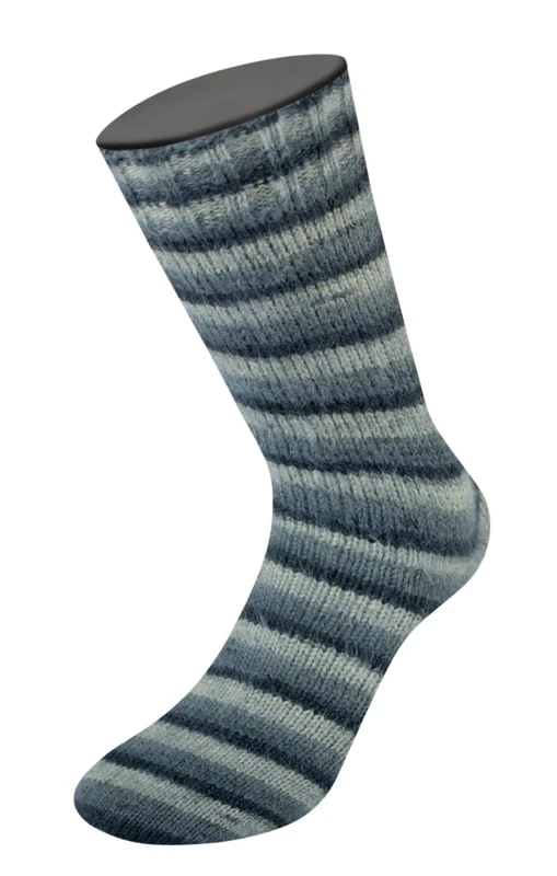 Lana Grossa Cosy Socks Soft Stripes 104 Antracite/grigio scuro/grigio topo/grigio chiaro