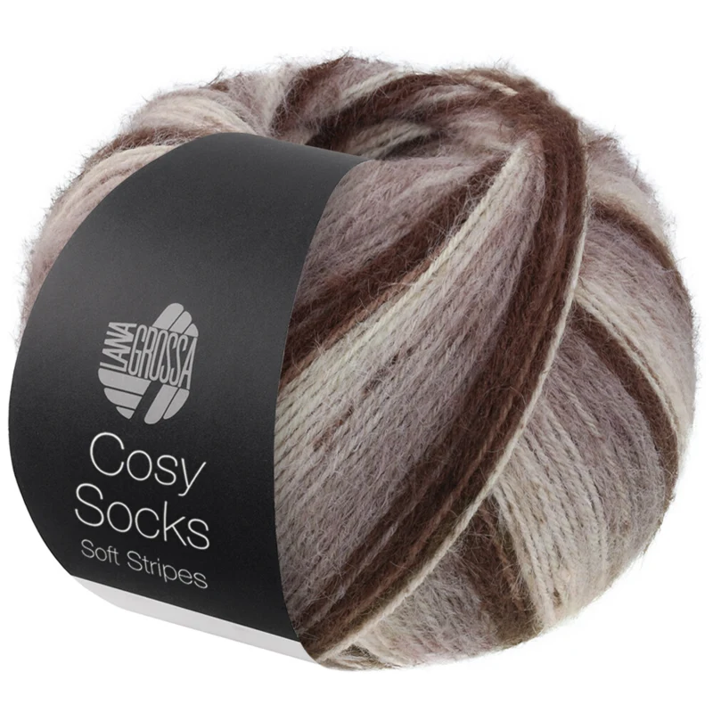 Lana Grossa Cosy Socks Soft Stripes 103 Moka/grigio marrone/beige/crema