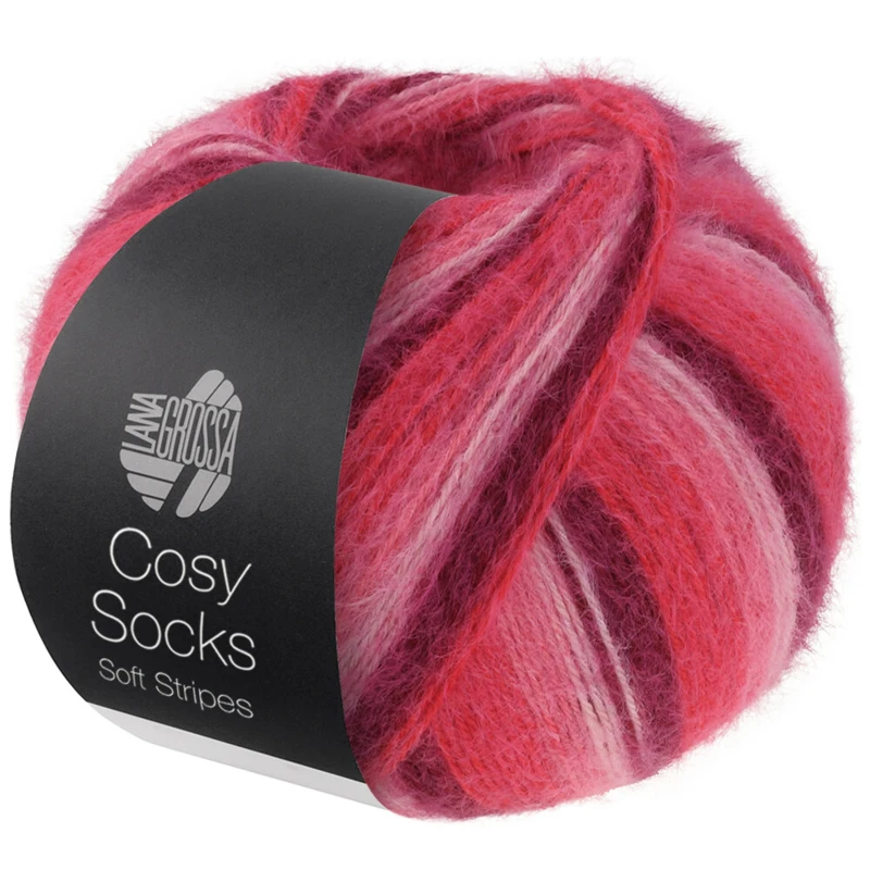 Lana Grossa Cosy Socks Soft Stripes 105 Bordeaux/rosa/lampone/rosa