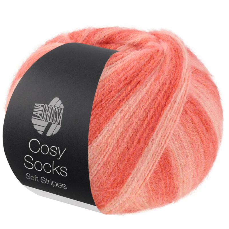 Lana Grossa Cosy Socks Soft Stripes 113 Salmone/rosso salmone/corallo
