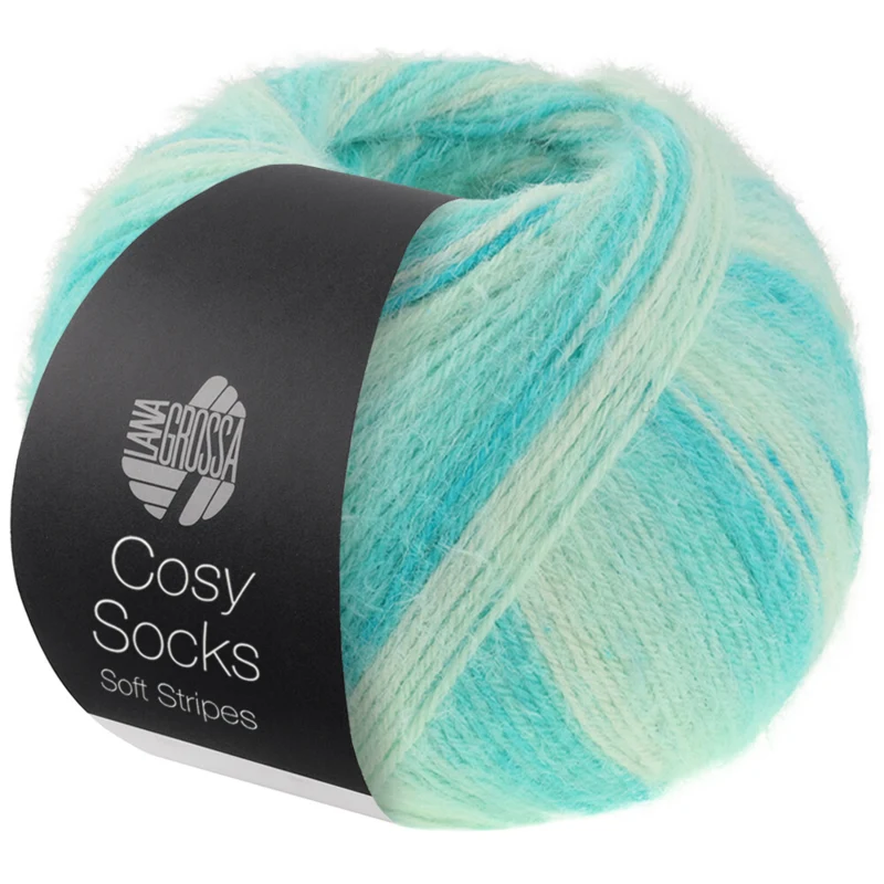 Lana Grossa Cosy Socks Soft Stripes 102 Giada/verde chiaro/verde bianco/bianco sporco