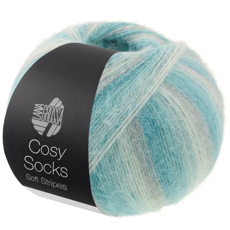Lana Grossa Cosy Socks Soft Stripes 110 Grigio chiaro/menta/turchese menta/turchese/petrolio chiaro