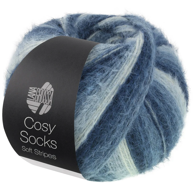 Lana Grossa Cosy Socks Soft Stripes 106 Nero blu/grigio blu/blu fumo/blu bianco