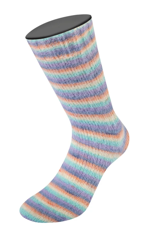 Lana Grossa Cosy Socks Multi Stripes 153 Lavanda/blu grigio/salmone/crema/turchese
