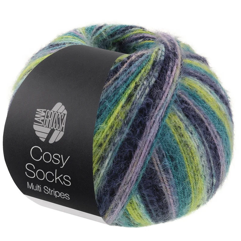 Lana Grossa Cosy Socks Multi Stripes 157 Lavanda/petrolio/verde maggio/turchese/blu notte