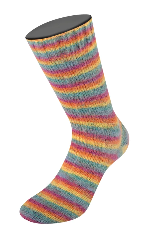 Lana Grossa Cosy Socks Multi Stripes 151 Petrolio/blu fumoso/fucsia/arancione/giallo