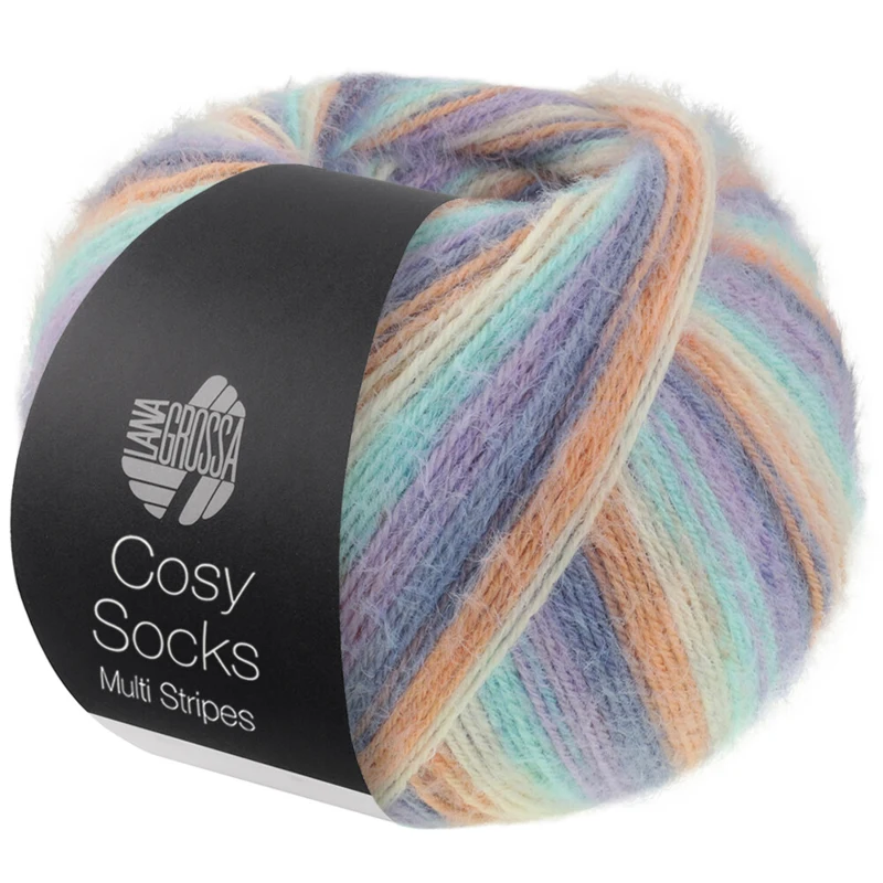 Lana Grossa Cosy Socks Multi Stripes 153 Lavanda/blu grigio/salmone/crema/turchese