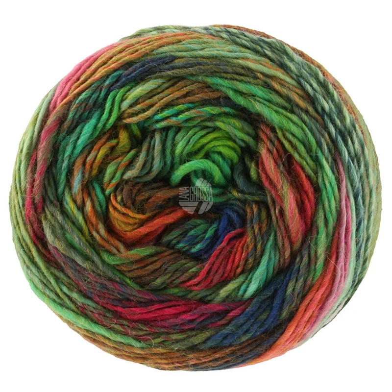 Lana Grossa Colorissimo 221 Giada/Oliva/Rosso vino/Ruggine/Rosso/Blu notte/Blu scuro/Verde giallo