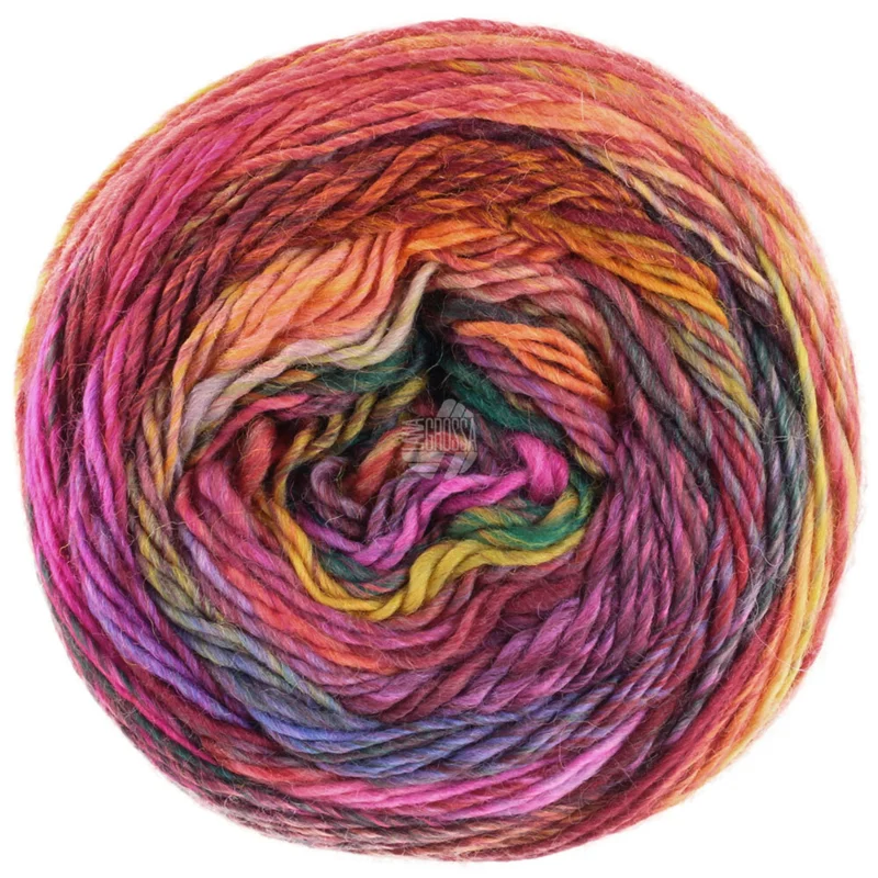Lana Grossa Colorissimo 218 Rosa/Fucsia/Giallo tuorlo/Grigio giallo/Arancione/Marrone rosso/Grigio verde/Rosso nero