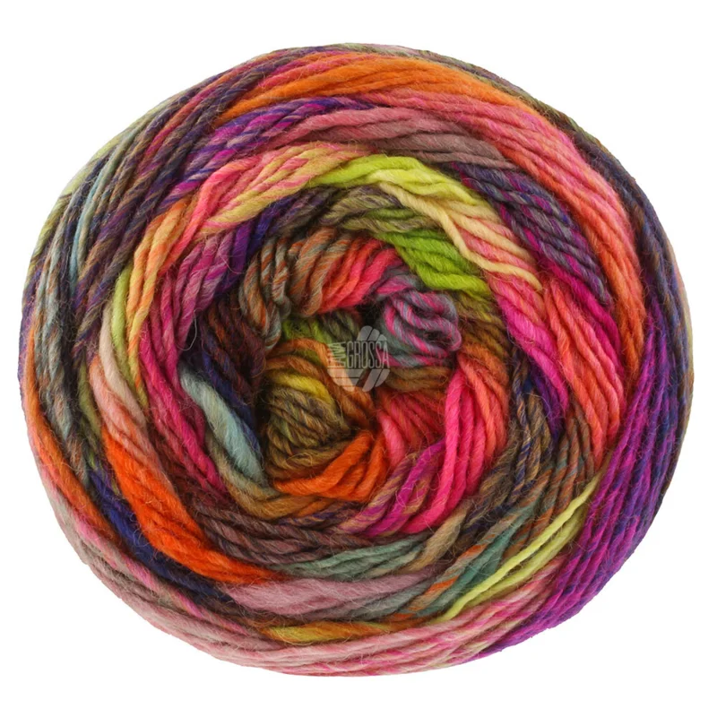 Lana Grossa Colorissimo 219 Grigio/Marrone scuro/Viola/Viola rosso/Arancione/Rosso/Giallo/Verde chiaro/Rosa/Grigio menta/Corallo