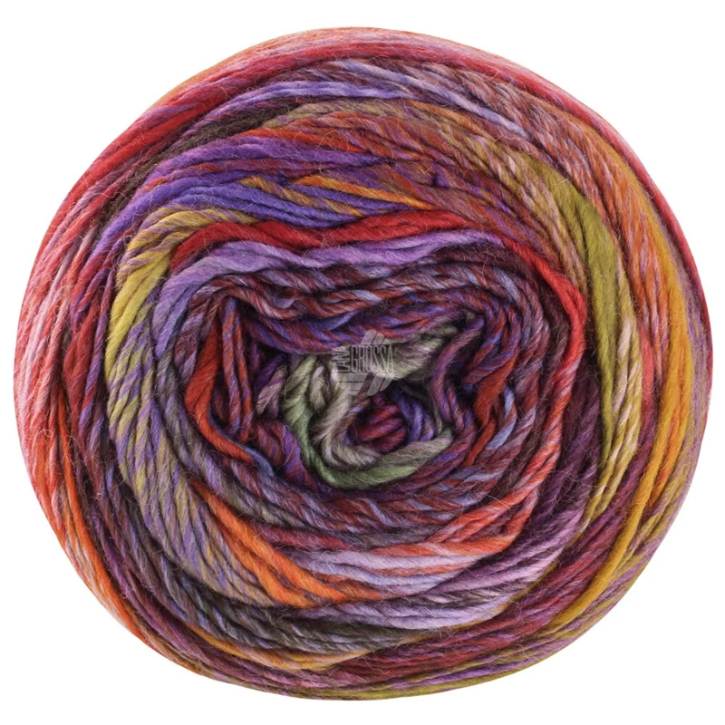 Lana Grossa Colorissimo 214 Arancione marrone/Marrone rosso/Rosso rame/Lilla lilla/Melanzana/Grigio verde/Oliva
