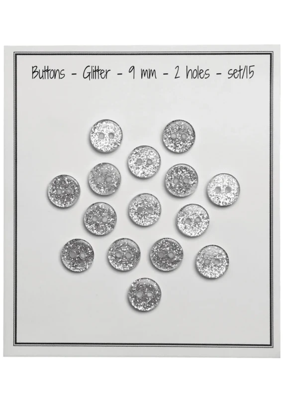 Go Handmade Bottoni Glitterati 9 mm Argento