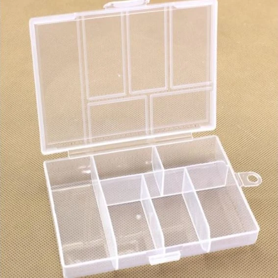Scatola in plastica con coperchio, trasparente, 12x8,5 cm, 6 scomparti