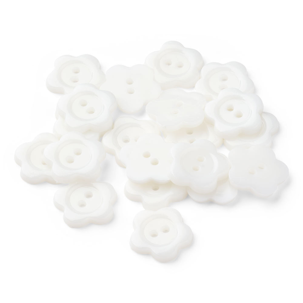 HobbyArts Bottoni in plastica Fiore bianco, 15 mm, 20 pezzi