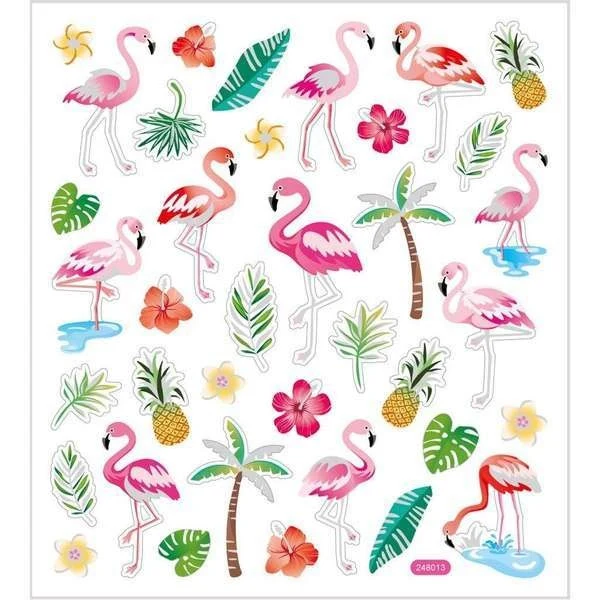 Stickers, Dyr, Ark 15 x 16,5 cm, 1 ark Flamingo