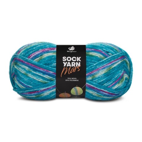 Mayflower Sock Yarn Universe Mars 05 Blu cobalto/Bianco/Rosa/Verde/Blu petrolio