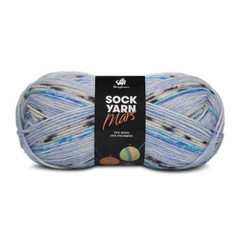 Mayflower Sock Yarn Universe Mars 06 Bianco/Turchese/Blu pastello/Fior di mais/Blu navy