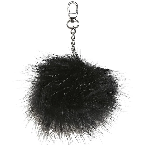 Go Handmade Pompon m. metal kæde, 11 cm 22267 Sort - sølv kæde