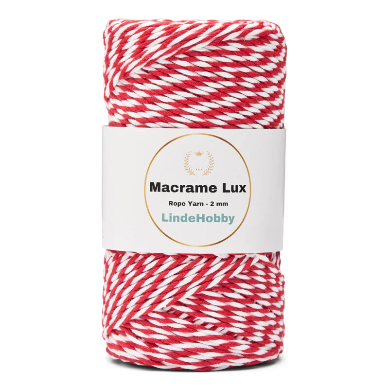 LindeHobby Macrame Lux, Rope Yarn, 2 mm 12 Rosso e bianco