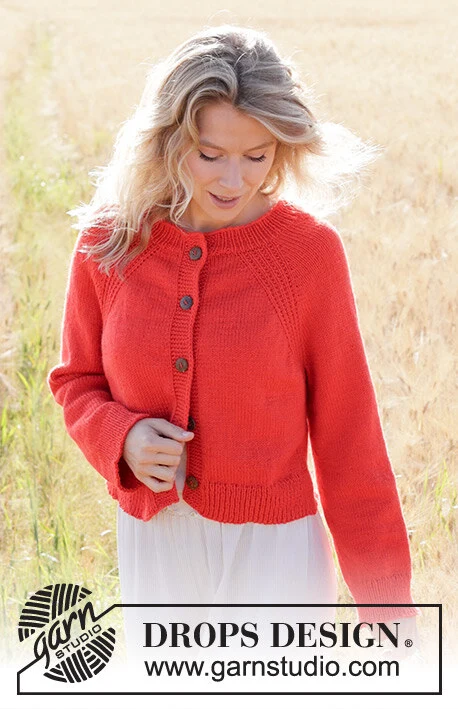 248-9 Red Sunrise Cardigan by DROPS Design