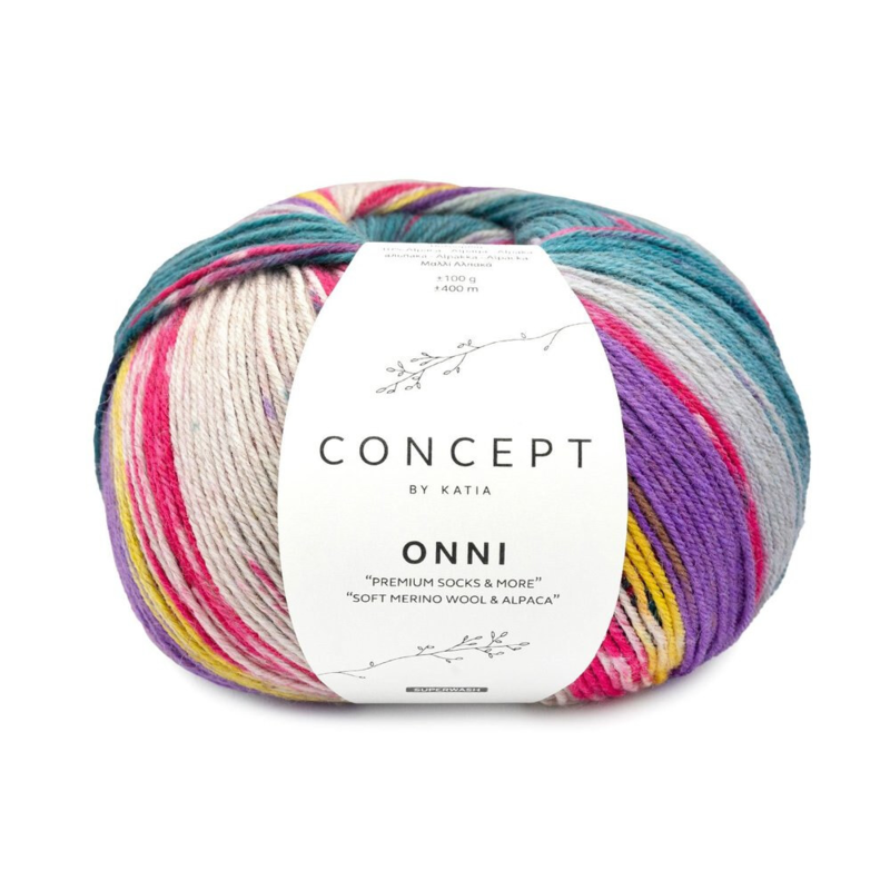 Katia Concept Onni Socks 405 Verde Bluastro-Fucsia-Giallo Limone