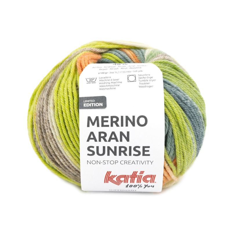 Katia Merino Aran Sunrise 301 Verde Blu-Arancione-Pistacchio