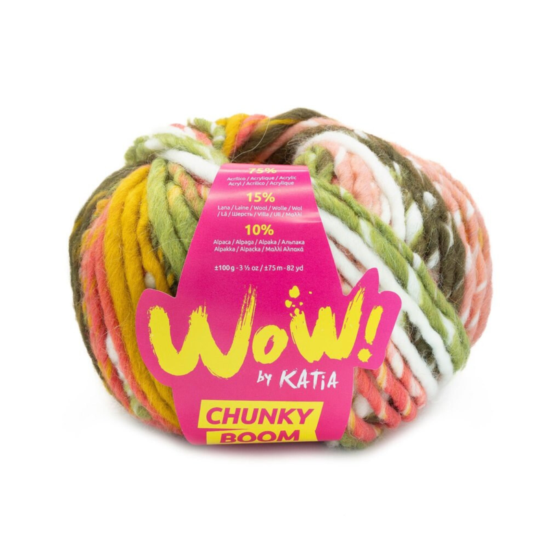 Katia Wow Chunky Boom 304 Verde-Giallo ocra-Rosa