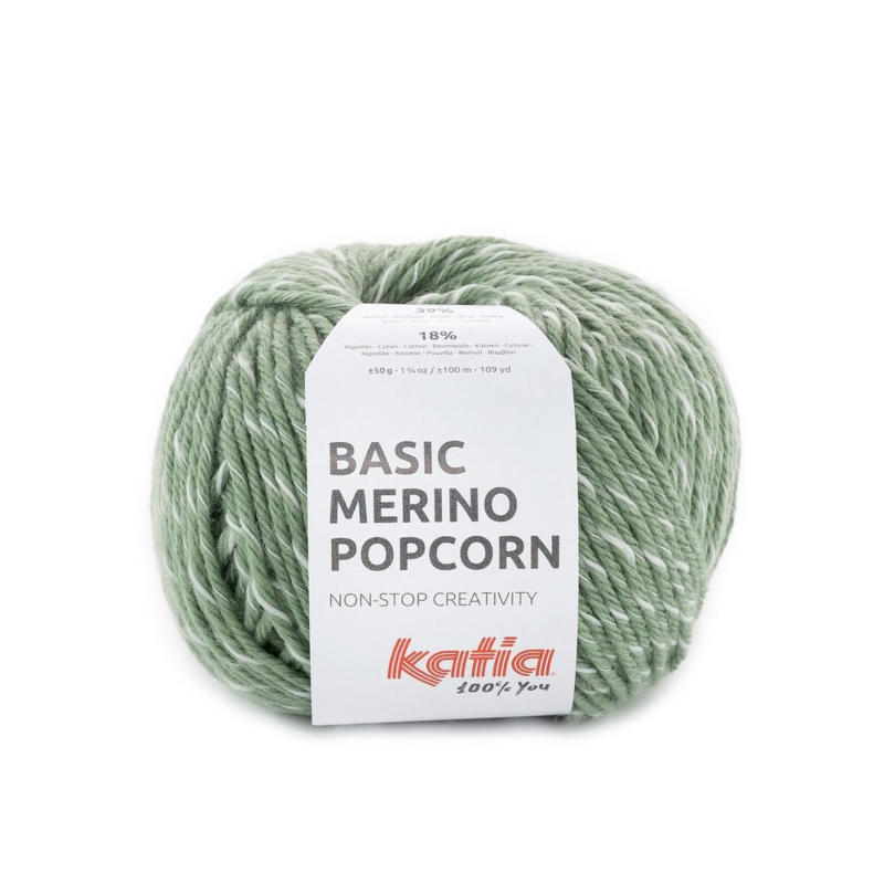 Katia Basic Merino Popcorn 108 Verde militare-bianco