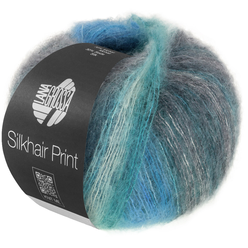 Lana Grossa Silkhair Print 437 Antracite/blu turchese/petrolio/grigio bianco