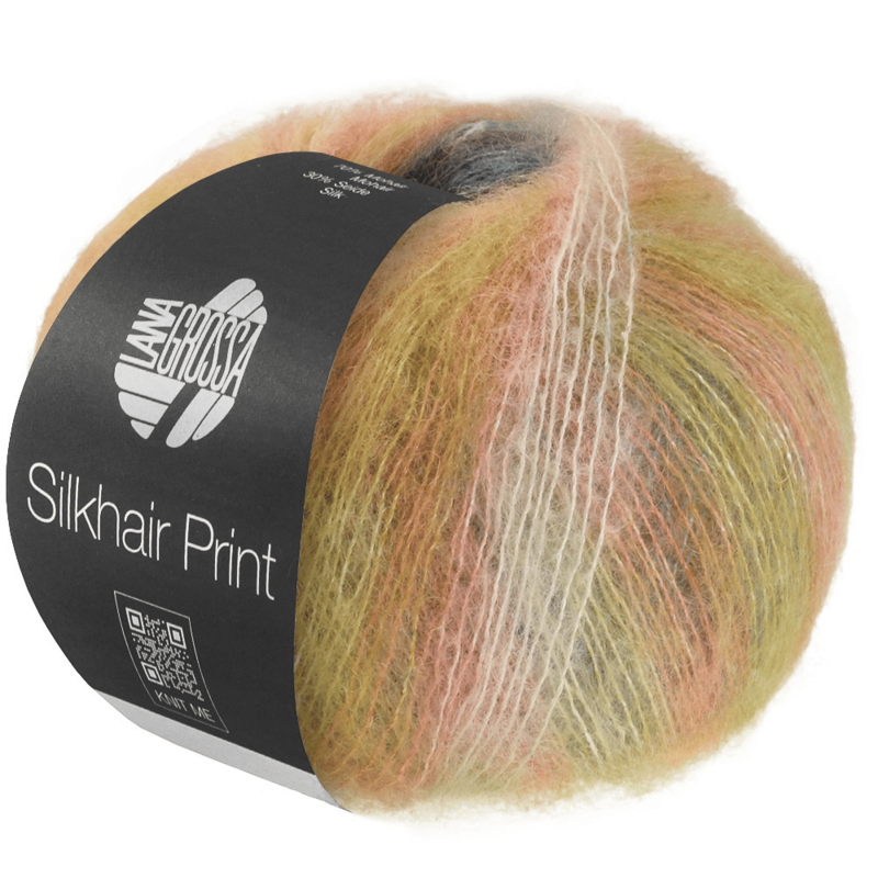 Lana Grossa Silkhair Print 440 Vaniglia/crema/arancione/turchese/giallo senape/bacca