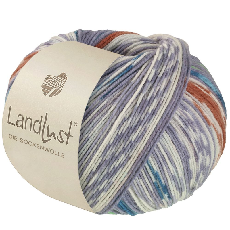 Lana Grossa Landlust Die Sockenwolle 614 Grigio/Bianco/Petrolio chiaro/scuro/Giallo ocra/Verde maggio